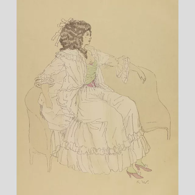 Karl Walser. Rokoko-Dame aus Hochzeit des Figaro. Aquarellierte Lithografie 1912