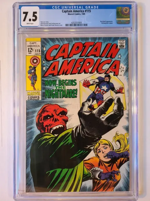 Captain America # 115 Marvel 1969 Cgc 7.5 Red Skull Classic Cosmic Cube Arc