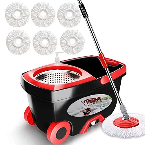 Tsmine Spin Mop Bucket Floor Cleaning Mop and Bucket with Wringer Set Commerc...