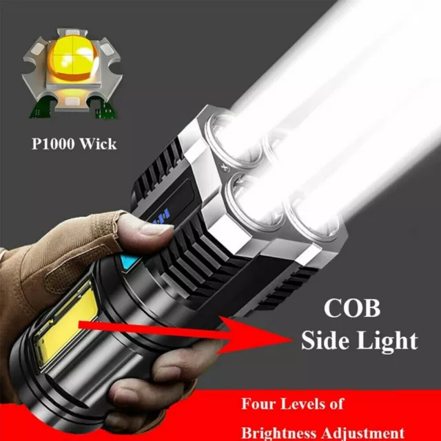 Powerful LED Searchlight Flashlight USB Rechargeable Torch Spotlight Outdoor NEW