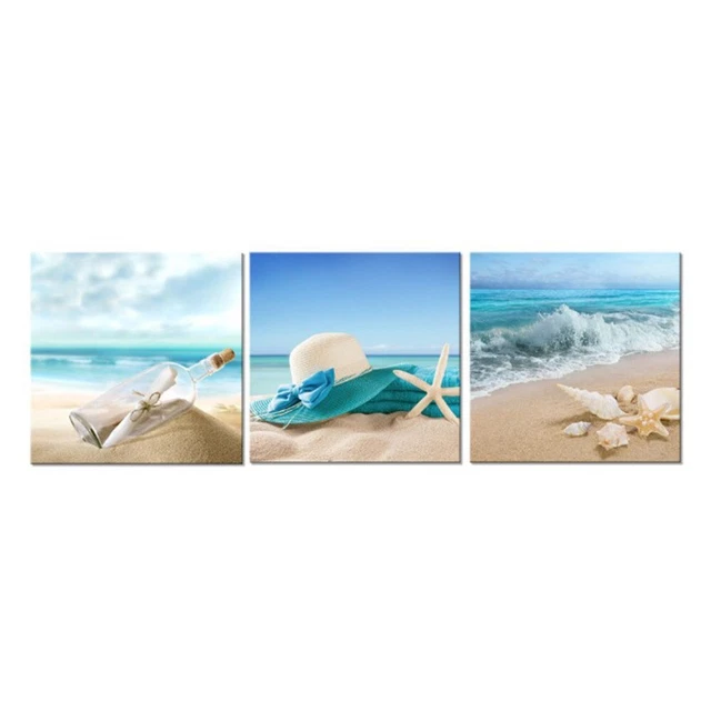 Pintura Colgante Largadura Lienzo Playa Arte Mural Sala de estar 3 PIEZAS