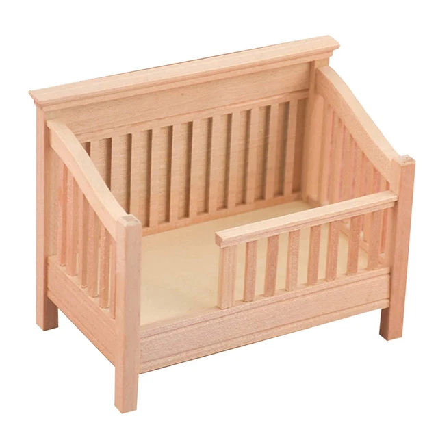 1:12 Scale Wooden Doll House Baby Bed Pretend Play for Bedroom Decoration
