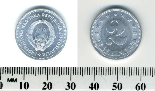 Yugoslavia 1953 - 2 Dinara Aluminum Coin - State emblem