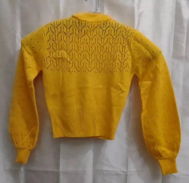 VTG 70s Fully Fashioned Tami Acrylic Knit Sweater Yellow Puff Sleeve Detailed