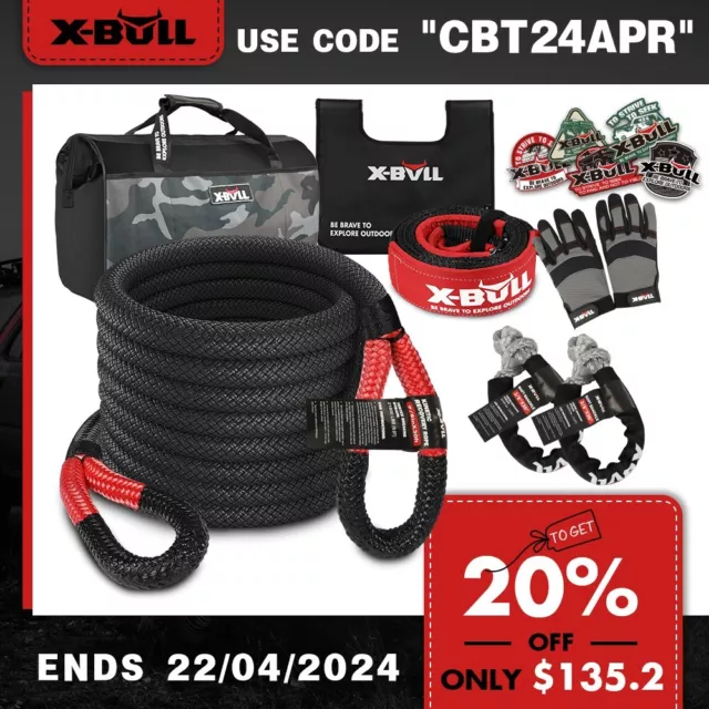 X-BULL Recovery Kit 13PCS 4WD Kinetic Rope 22mmx9m Snatch Strap Soft Shackles