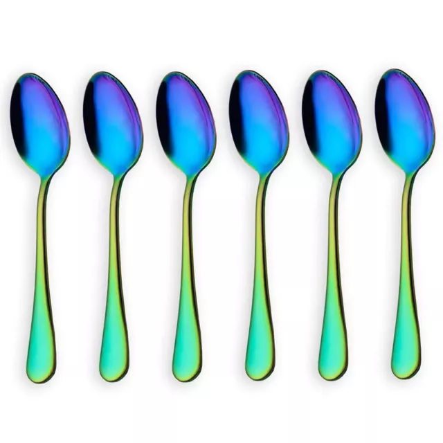 4X(Color Arcoiris Cucharas De Té Cuchara De Café  Cuchara De Torta Acero In2179