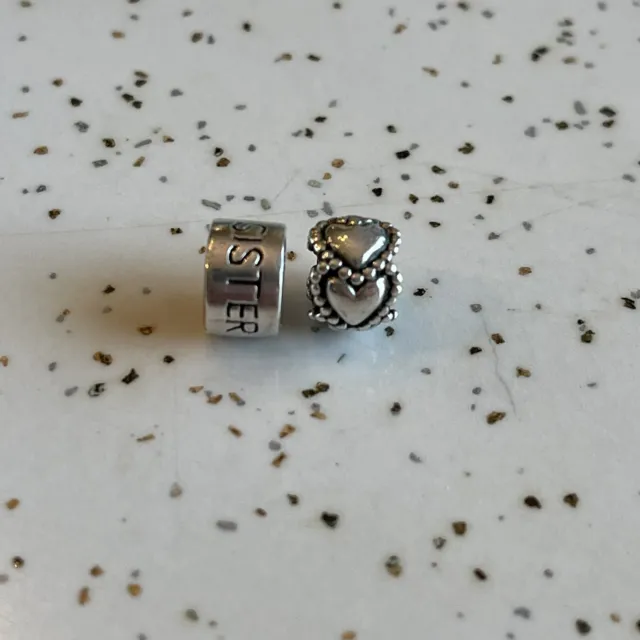 Lot of 2 Pandora 925 Sterling Silver Women Charms Sister and Band of Hearts