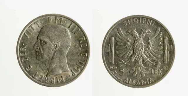 s997_86) ALBANIA REGNO  VITTORIO EMANUELE III 5 LEK 1939 XVII ROMA