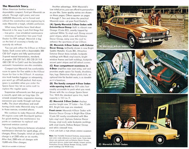 1977 FORD MAVERICK Brochure / Catalog with Specifications 2 Door, 4