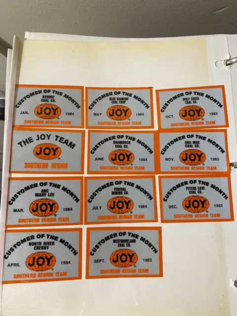 nice lot of 11 different Joy Southern Region mining stickers