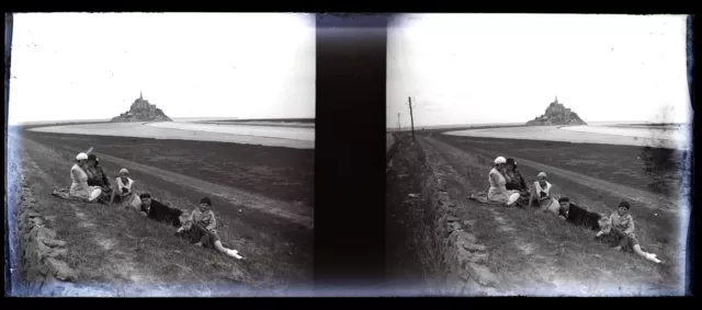 FRANCE Mont-Saint-Michel c1930 Photo NEGATIVE Plaque verre Stereo V36L2n2