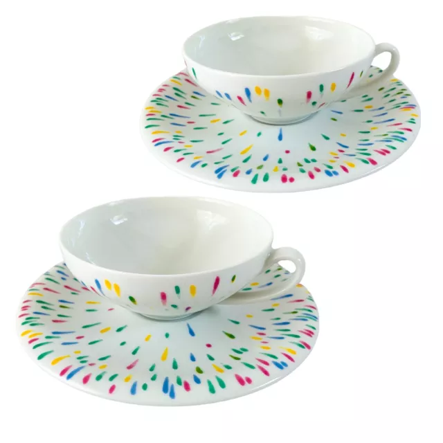 VTG 1980S RICHARD Ginori Tea Cup Saucer Set w/ Pastel Paint Drip