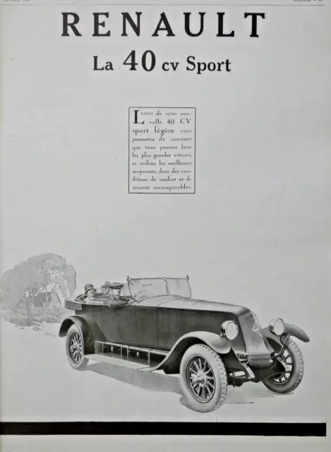 1925 Renault LA 40 HP SPORT AUTOMOBILES PRESS ADVERTISEMENT