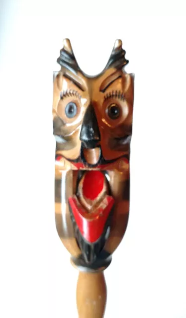 Vintage Hand Carved and Hand Painted Russian Wooden Nutcracker Devil Face