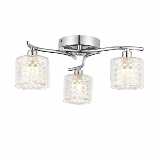 Moderne 3 Licht Chrom & Klar Strukturglas Semi Flush Deckenbeschlag