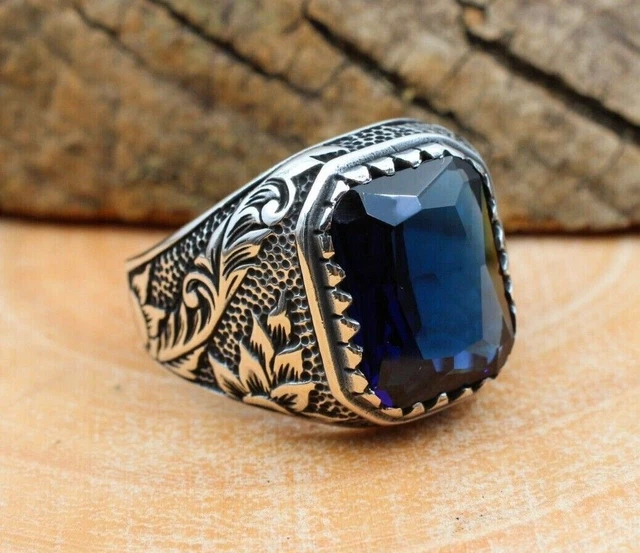 Bague saphir pour homme Bague pour homme faite à la main Bague en argent...