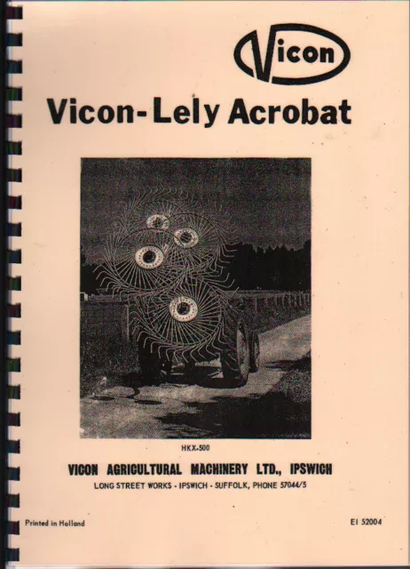 Vicon-Lely Acrobat Hay Turner Instruction and Spare Parts Book