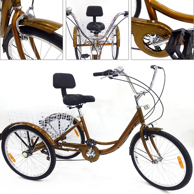 Erwachsenen-Dreirad 24 Zoll | 6-Gang | Mit Einkaufskorb & Licht | Stabiler City-Cruiser Für Einkäufe & Freizeit