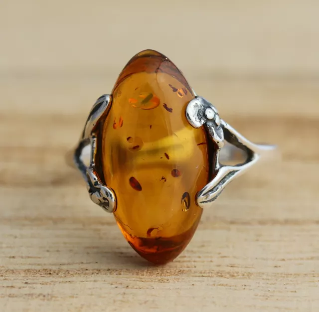 Cognac Baltic Amber 925 Sterling Silver Ring Jewellery Gift Boxed