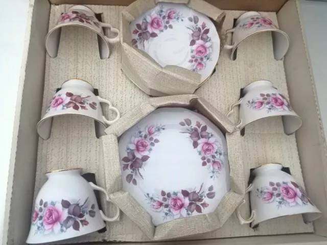 Queen Anne Bone China Pink Roses 6x Tea Trios Cups Saucers & Side Plates