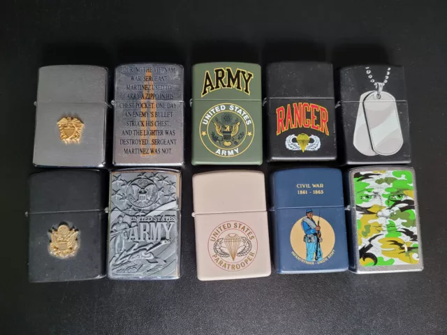 Lot De 10 Zippo Militaire Americain Us Army Rangers Paratrooper Afghanistan Isaf