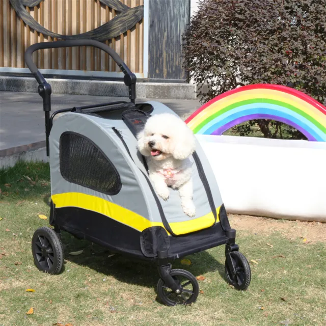 Foldable Dog Stroller Lightweight Multi-Headed Design Pet Cart For Nursing Walk