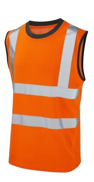 Hi Vis Viz Work Utility Sleeveless Round Neck T-Shirt Warning Vest Tank Top Vest