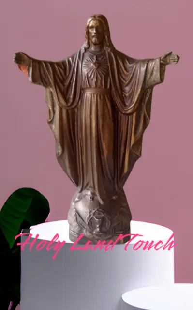 Antique Statue Jesus Christ Open Hands Sacred Heart Blessing posture Bronze