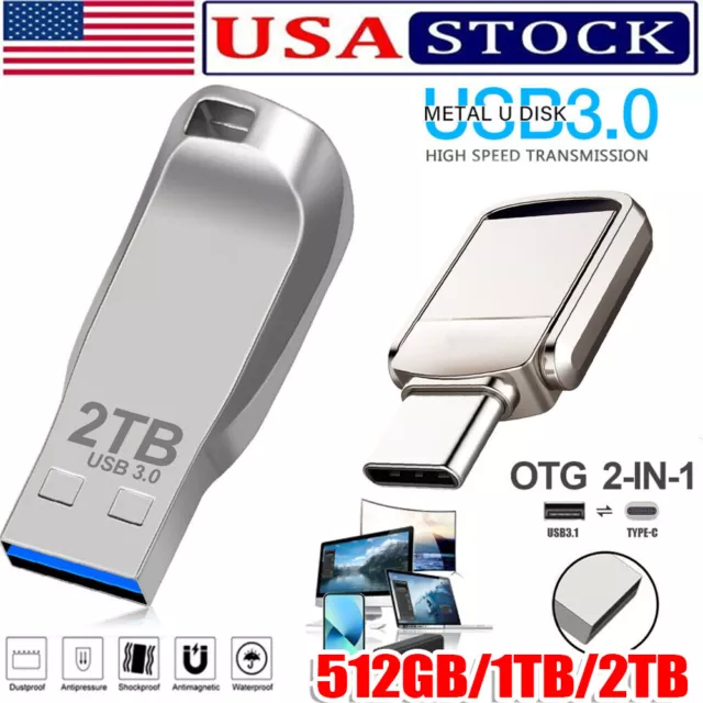 1TB 2TB Type C/USB-A USB 3.0 Flash Drive Thumb Drive Memory Stick for PC Laptop