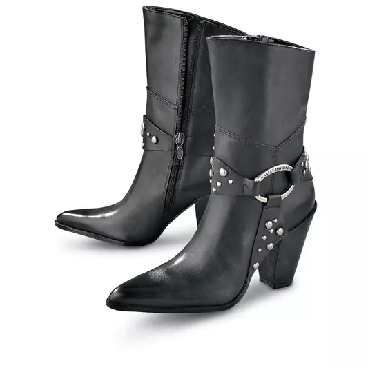 WOMENS HARLEY DAVIDSON Black Studded Cassandra Biker Ankle Boots - Sz 6 ...
