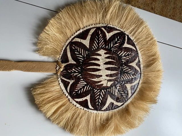 Vintage Hand Woven Hand Painted Held Fan Navajo Native African Raffia Triba