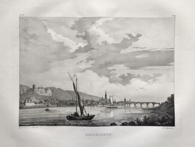 Heidelberg Stadt Ansicht Gesamtansicht Neckar Lithographie Engelmann Ring 1829