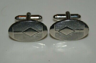 Nice Oval Vintage High End Heavy Textured Silver Tone Diamond Design Cuff Links