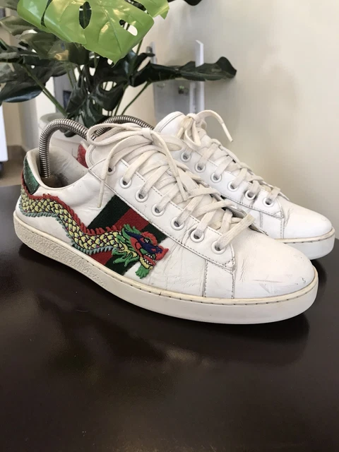 Gucci Ace Watersnake-Trimmed Embellished Leather Trainers U.s 8