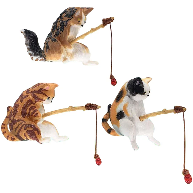 Miniature Cat Fishing Mini Cat Statue Decor Cat Fishing Toys Resin Art Sculpture