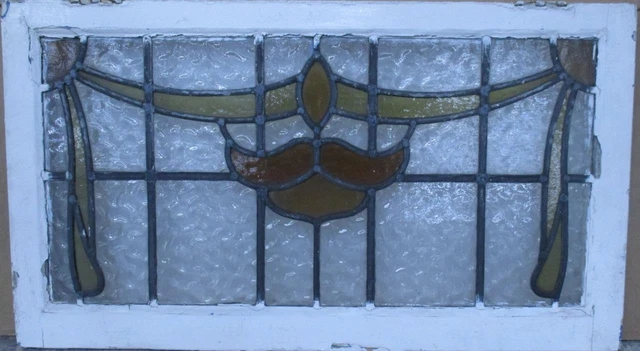OLD ENGLISH LEADED STAINED GLASS WINDOW TRANSOM Pretty Swoop 30" x 17"