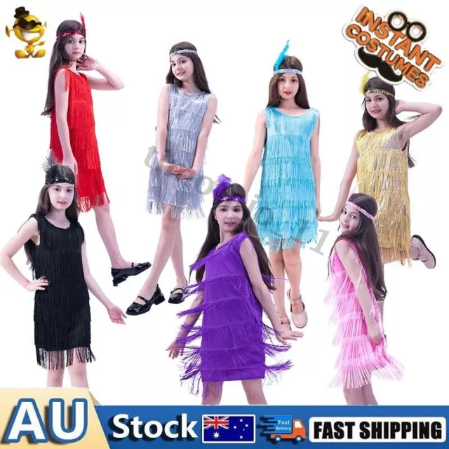 Girls Flapper 1920s Charleston Chicago Gatsby Fringe Kids Fancy Dress Up Costume