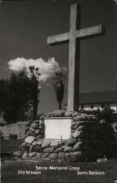 RPPC Santa Barbara,CA Serra Memorial Cross,Old Mission California Postcard