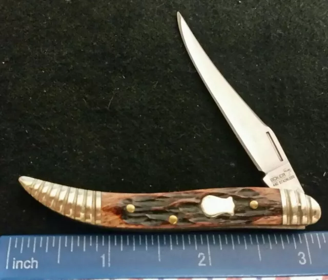 Boker Plus tiny toothpick knife, jigged brown bone handles  =