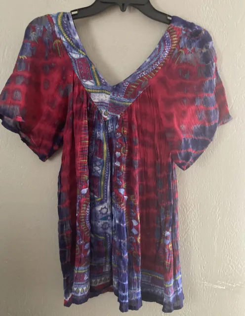 Greater Good Women's Multi Color Printed Tie-Dye Top, Blouse, Size M/L NWT