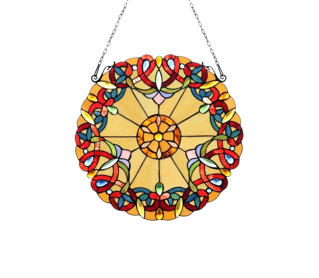 Window Panel 20" Round Tiffany Style Stained Glass Suncatcher Victorian Design