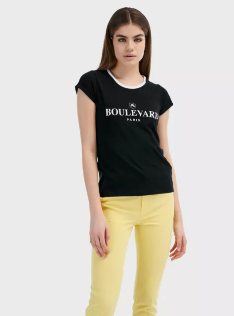 Maglia donna maglietta blusa t-shirt nera elegante manica corta cotone da XS M