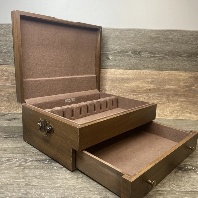Estuche vintage de caja de almacenamiento de vajilla de madera para el pecho a prueba de deslustre con cajón