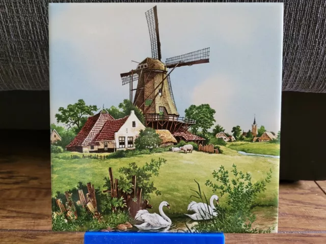 VINTAGE ROYAL MOSA HOLLAND TILE - 6"x6" Windmill and Swans 1984