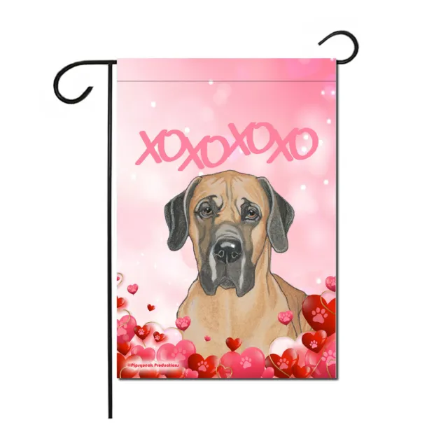 Great Dane Fawn, Valentine's Day Garden Flag, Double Sided 12" X 18" Yard Art De