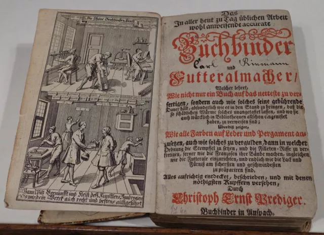 Lehrbuch 1741-44 für Buchbinder und Futteralmacher, 31 Kupfer, Chr. E. Prediger