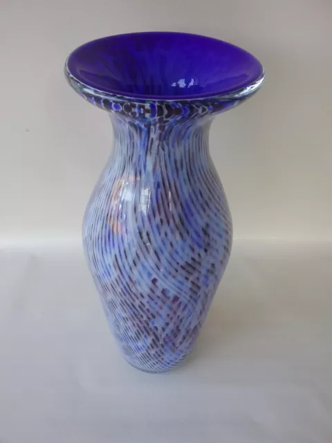 Very Large Murano Art Glass Vase Blue & Red, Gray Swirls 14" Tall, Free Shipping 3