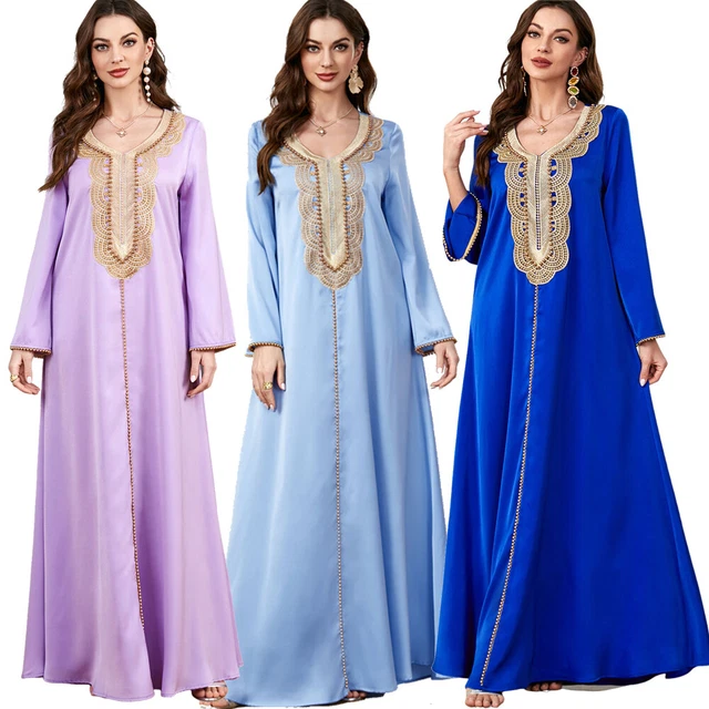 MAXI ABITO DONNA caftano musulmano festa Dubai Abaya elegante abito da