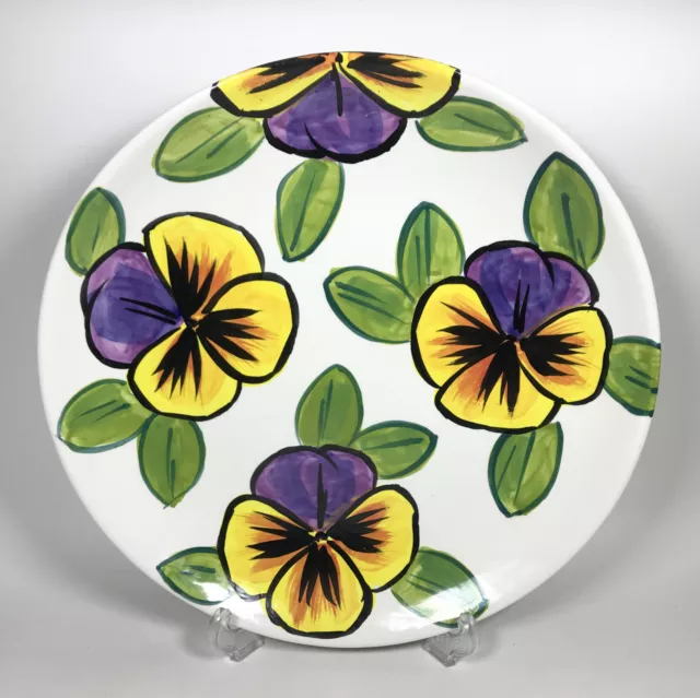 Vintage Honiton Pottery Pansies Claire Lovelidge Hand Painted Large Plate Devon
