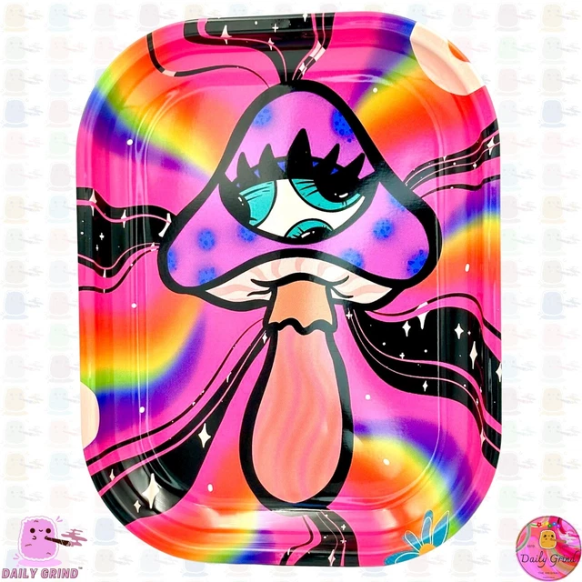 Trippy Tie Dye Mushroom Eye Art - Metal Herb Table Tidy Tray Cute Gift  14x18cm